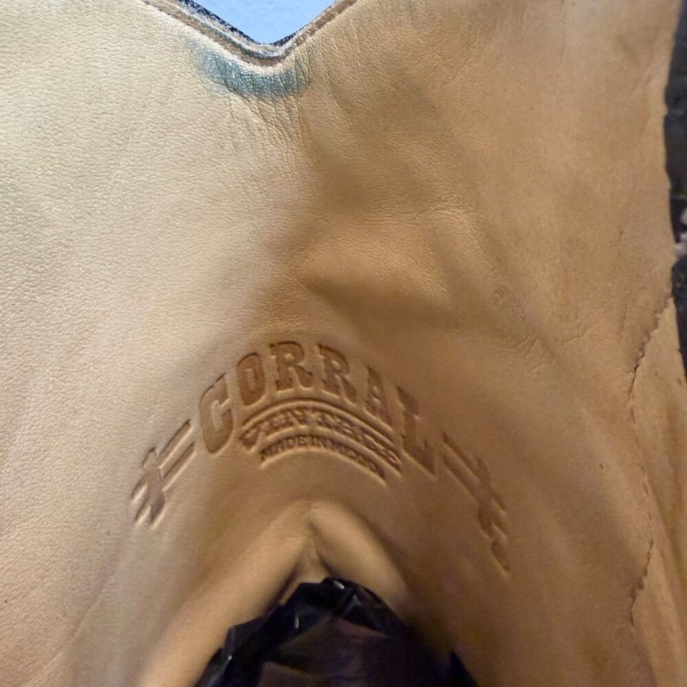 COWBOY BOOTS BLACK LTHR W/LIZARD INLAY 8.5 CORRAL POINTED WESTERN countrycore - Picture 12 of 15